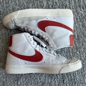 Nike White and Red High-Top Sneakers